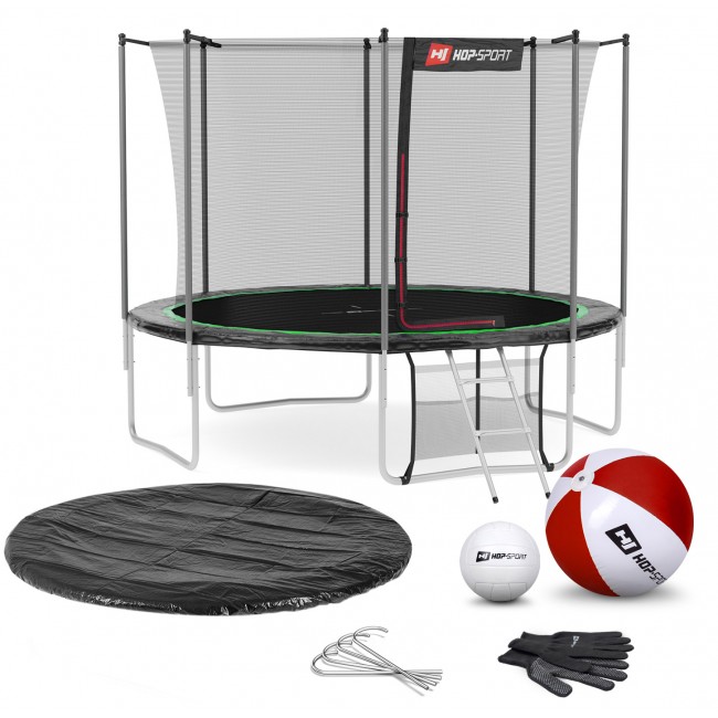 Батут детский Hop-Sport 12ft (366cm) черно-зеленый с внутренней сеткой Батут детский Hop-Sport 12ft (366cm) черно-зеленый с внутренней сеткой