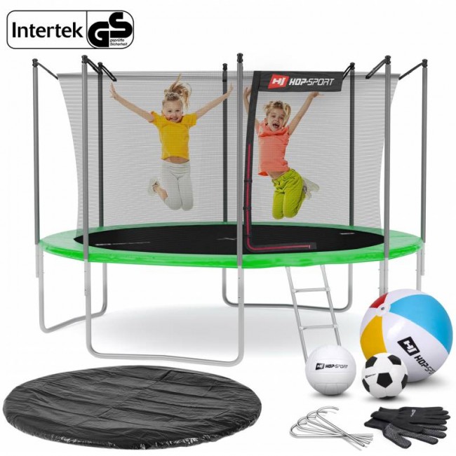 Батут детский Hop-Sport 12ft (366cm) зеленый с внутренней сеткой Батут детский Hop-Sport 12ft (366cm) зеленый с внутренней сеткой