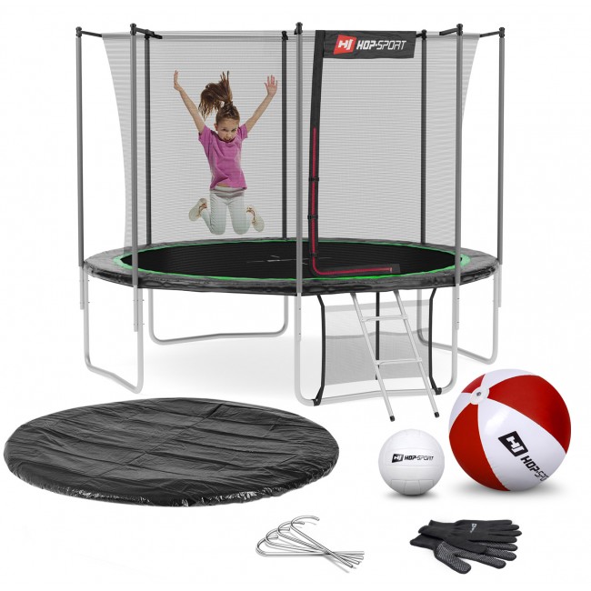 Батут детский Hop-Sport 10ft (305cm) черно-зеленый с внутренней сеткой (4 ноги)