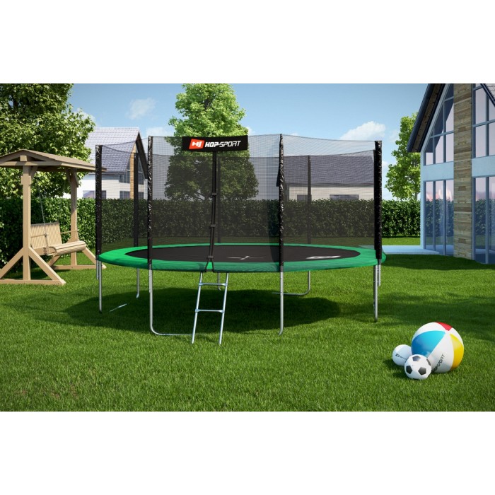 Батут детский Hop-Sport 14ft (427cm) green с внешней сеткой