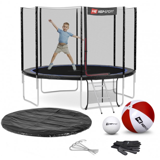 Батут детский Hop-Sport 10ft (305cm) черно-синий с внешней сеткой (4 ноги)