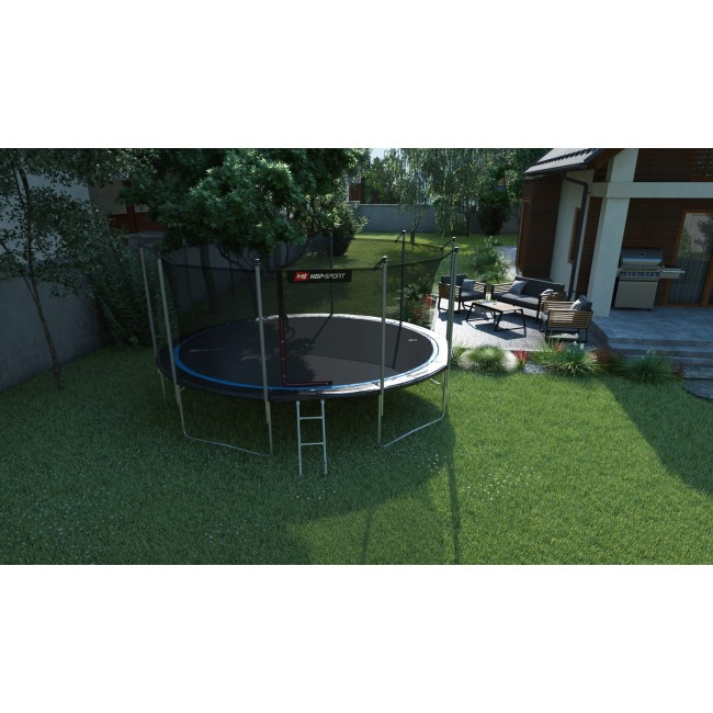Батут Hop-Sport 14ft (488 cm) чорно-синій з внутрішньої сіткою