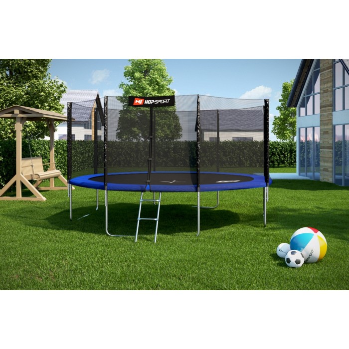 Батут дитячий Hop-Sport 14ft (427cm) blue з зовнішньої сіткою