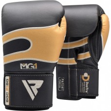 Боксерские перчатки RDX Leather Black Gold 16 ун.