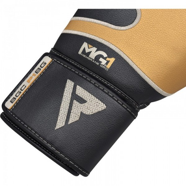 Боксерские перчатки RDX Leather Black Gold 16 ун.