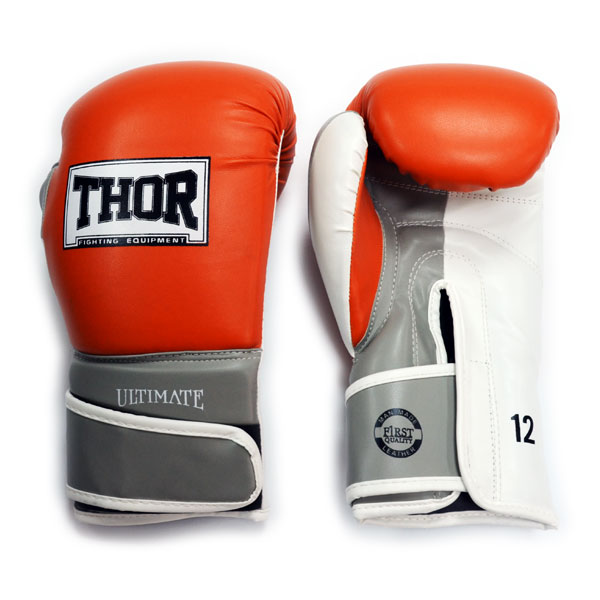 Боксерские перчатки THOR ULTIMATE (PU) OR/GR/WH 14 oz.
