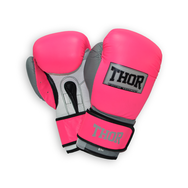 Боксерские перчатки THOR TYPHOON 12oz /Кожа /розово-бело-серые