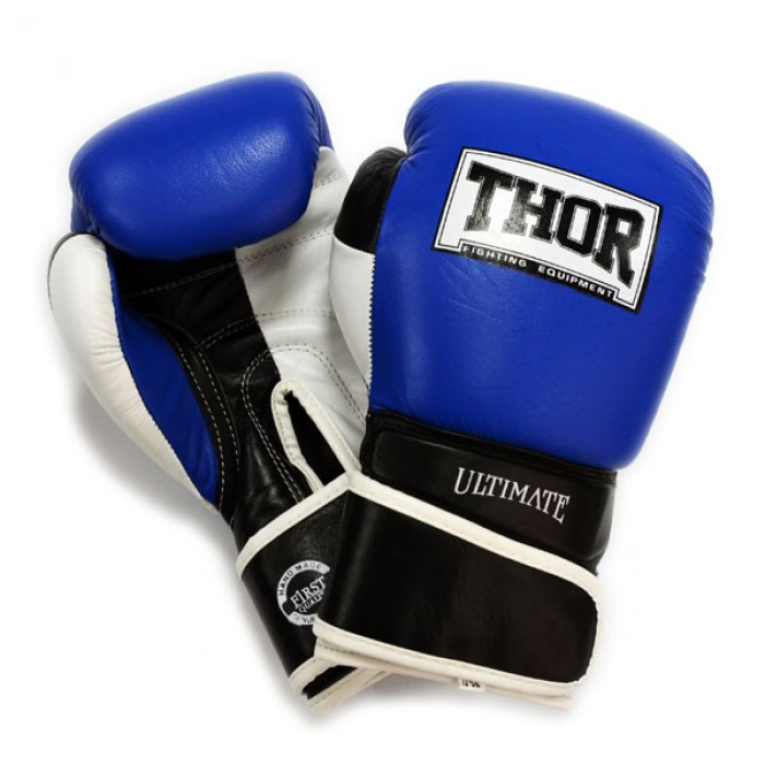 Боксерские перчатки THOR ULTIMATE (PU) B/BL/WH 12 oz.