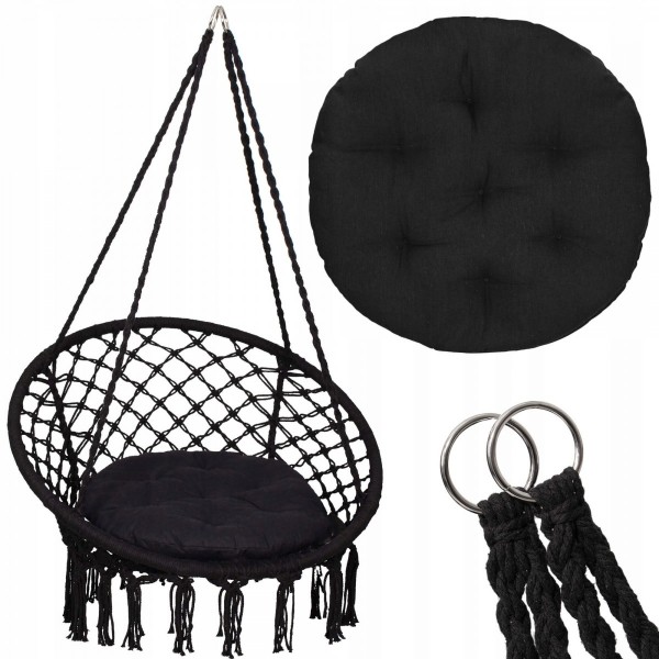 Підвісне крісло-гойдалка (плетене) з подушкою Springos SPR0028 Black