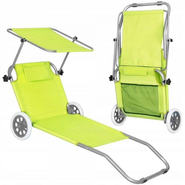 Шезлонг (лежак) для пляжа, террасы и сада с колесами и навесом Springos GC0043