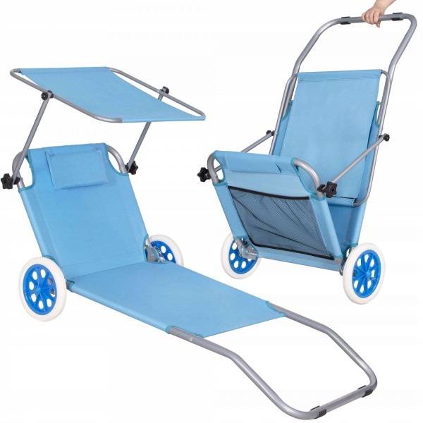 Шезлонг (лежак) для пляжа, террасы и сада с колесами и навесом Springos GC0045
