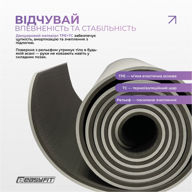Коврик для йоги и фитнеса EasyFit Polarity stone с ремнем