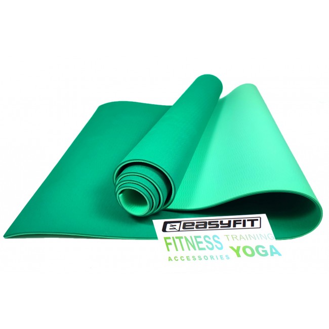Коврик для йоги и фитнеса EasyFit TPE+TC 6 мм двухслойный зеленый-мятный Коврик для йоги и фитнеса EasyFit TPE+TC 6 мм двухслойный зеленый-мятный