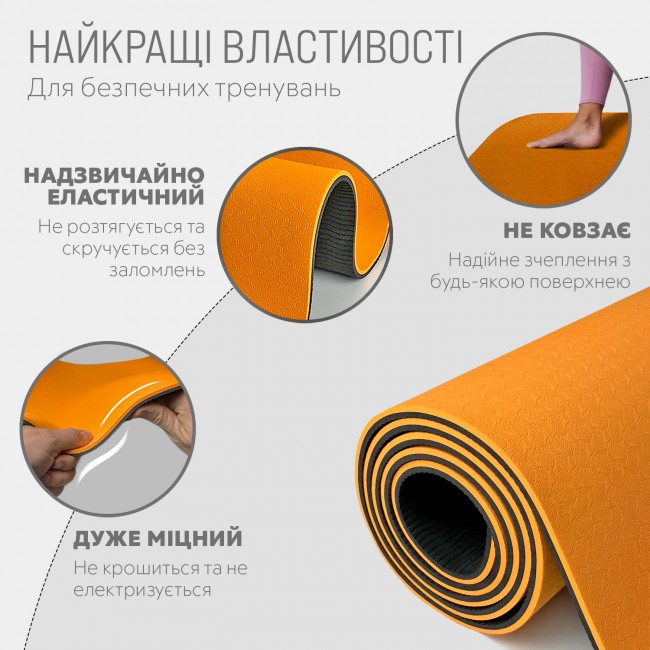 Килимок для йоги та фітнесу EasyFit TPE+TC 6мм двошаровий помаранчевий-чорний