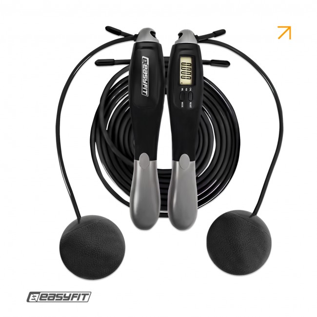 Скакалка с счетчиком EasyFit TwinRope скоростная 2,8 м черный-серый