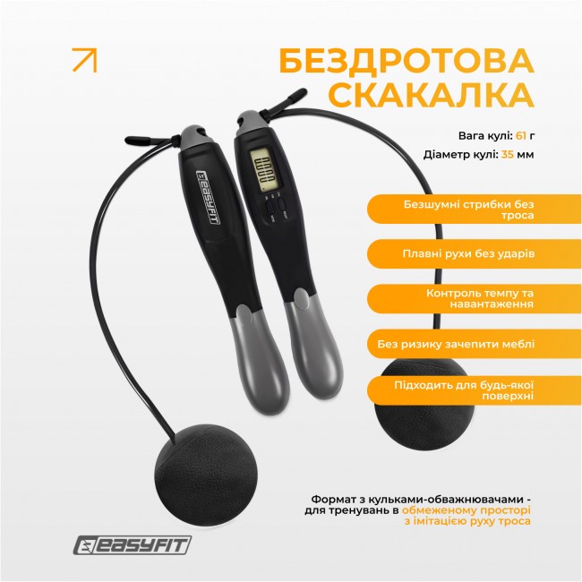 Скакалка с счетчиком EasyFit TwinRope скоростная 2,8 м черный-серый