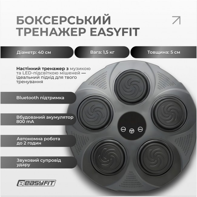 Боксерський тренажер EasyFit настінний музичний з підсвічуванням