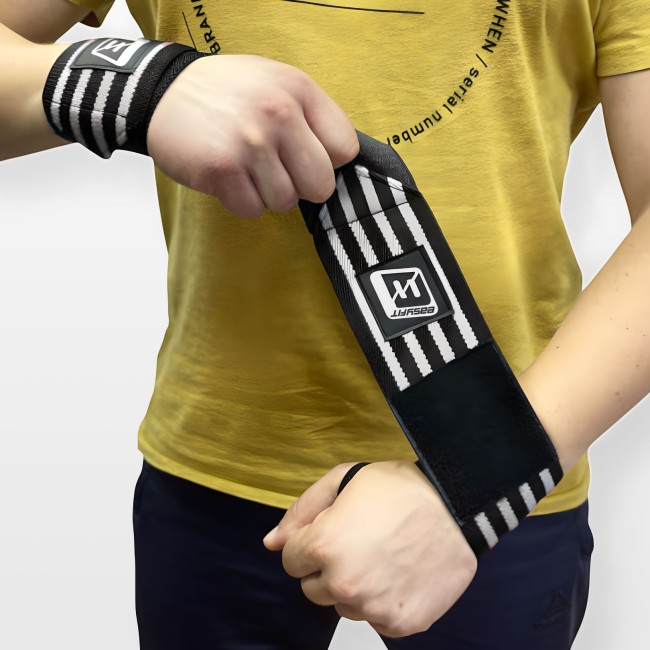 Кистовые бинты EasyFit 50х8 см фиксатор на запястье (черно-белые)