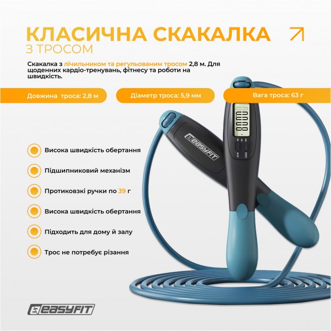 Скакалка для бокса EasyFit TwinRope 2,8 м черный-зеленый