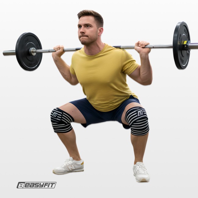 Бинт для приседаний EasyFit фиксатор коленного сустава (черно-белый)
