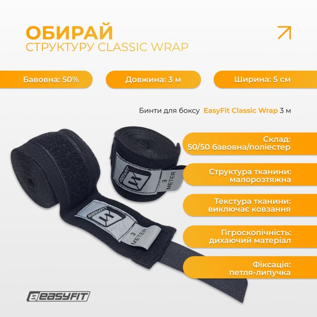 Бинты для бокса EasyFit Classic Wrap 3 м
