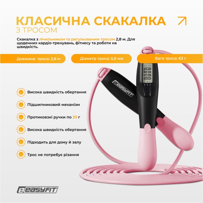 Скакалка для похудения EasyFit TwinRope 2,8м черно-розовый