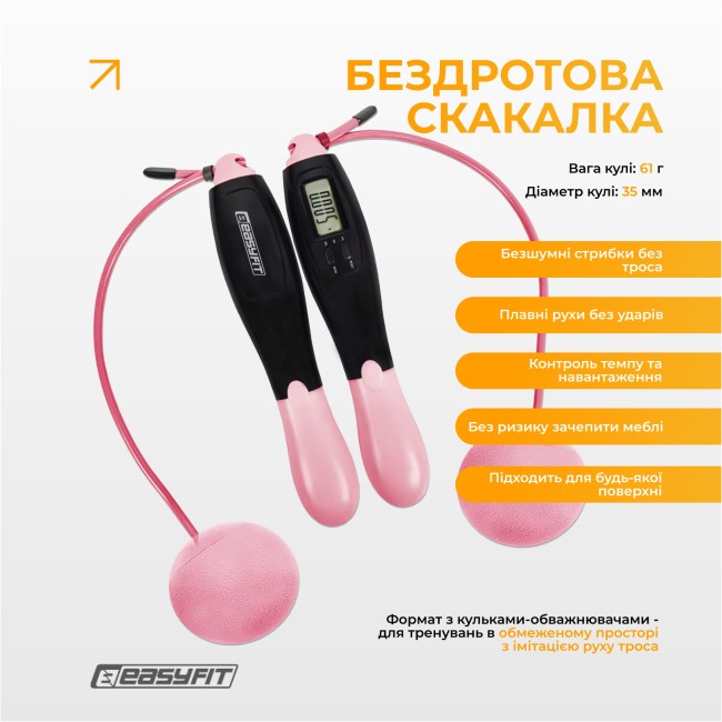 Скакалка для похудения EasyFit TwinRope 2,8м черно-розовый
