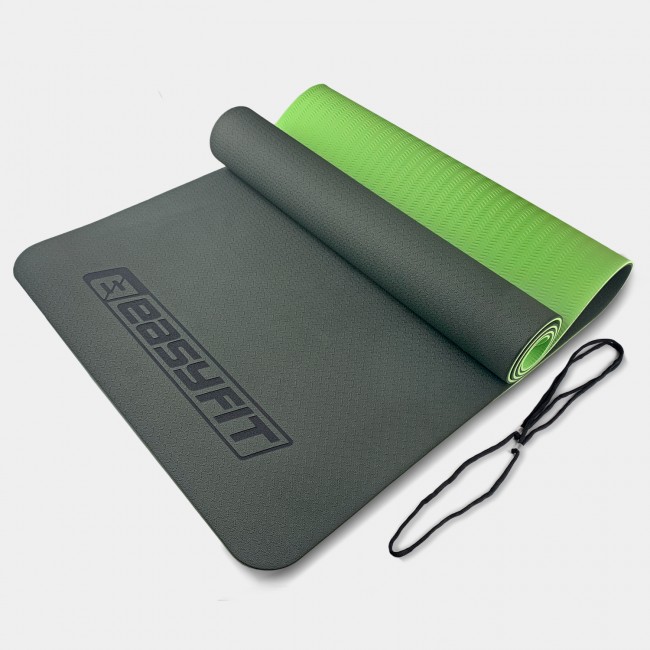Килимок для йоги та фітнесу EasyFit TPE+TC 6мм двошаровий чорно-зелений Килимок для йоги та фітнесу EasyFit TPE+TC 6мм двошаровий чорно-зелений