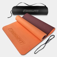 Коврик для йоги и фитнеса EasyFit TPE+TC 6 мм двухслойный + Чехол персиковый-коричневый