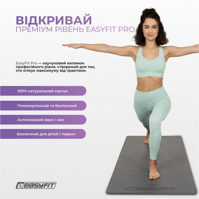 Коврик для йоги профессиональный EasyFit Pro каучук 5 мм Черный