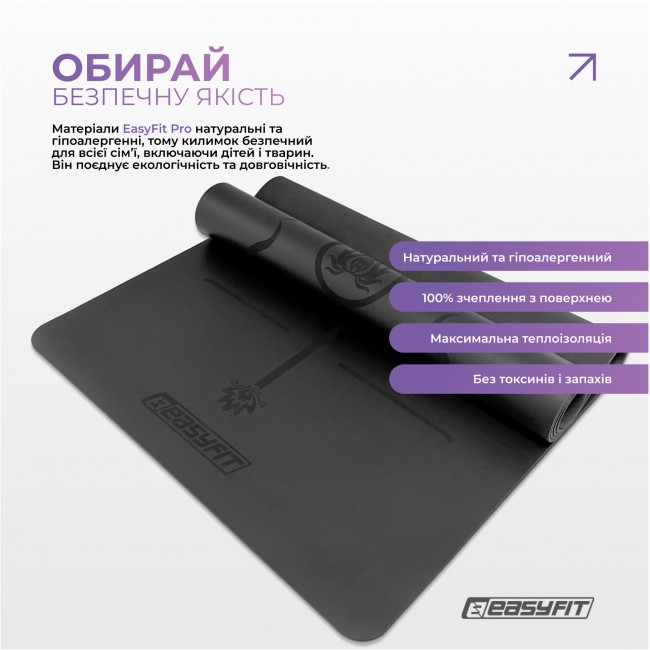 Коврик для йоги профессиональный EasyFit Pro каучук 5 мм Черный