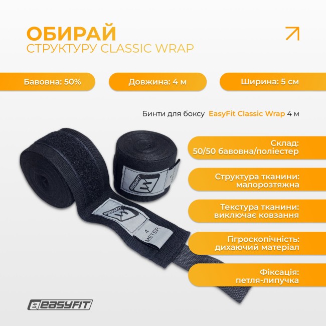 Бинты для бокса EasyFit Classic Wrap 4 м