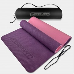 Килимок для йоги та фітнеса EasyFit TPE+TC 6мм двошаровий + Чохол фіолетовий з рожевим
