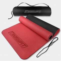 Килимок для йоги та фітнеса EasyFit TPE+TC 6мм двошаровий + Чохол червоний з чорним