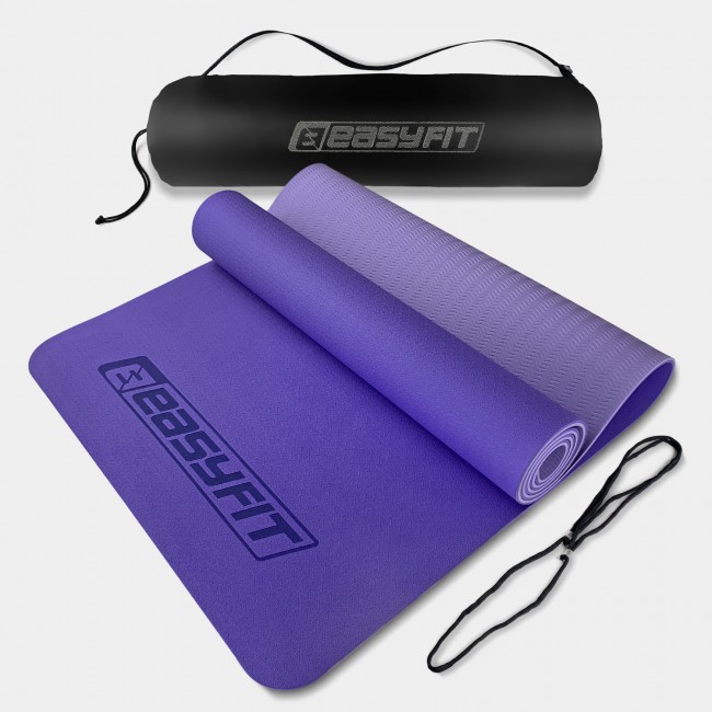 Коврик для йоги и фитнеса EasyFit TPE+TC 6 мм двухслойный + Чехол сиреневый cо св.сиреневым Коврик для йоги и фитнеса EasyFit TPE+TC 6 мм двухслойный + Чехол сиреневый cо св.сиреневым