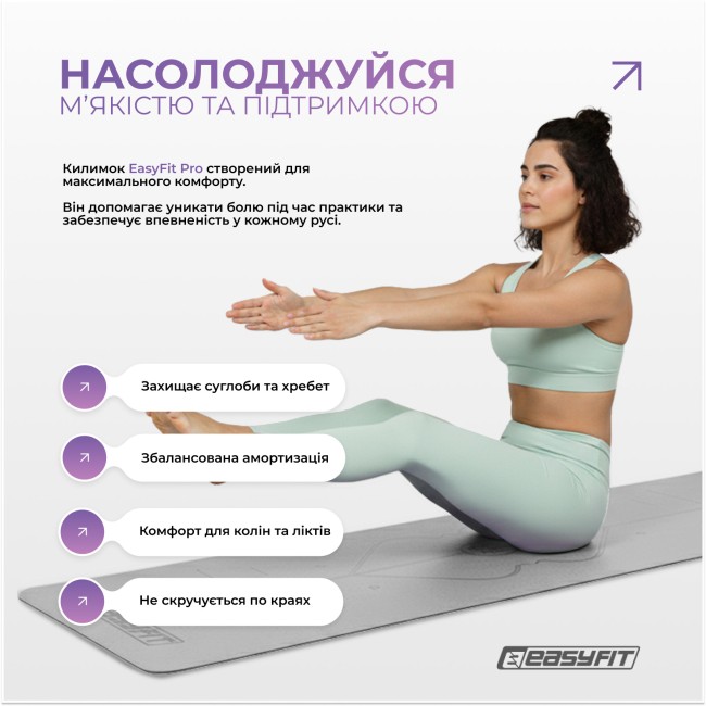 Коврик для йоги профессиональный EasyFit Pro каучук 5 мм Серый