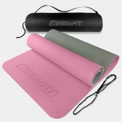 Коврик для йоги и фитнеса EasyFit TPE+TC 6 мм двухслойный розовый-серый + Чехол серый с черным