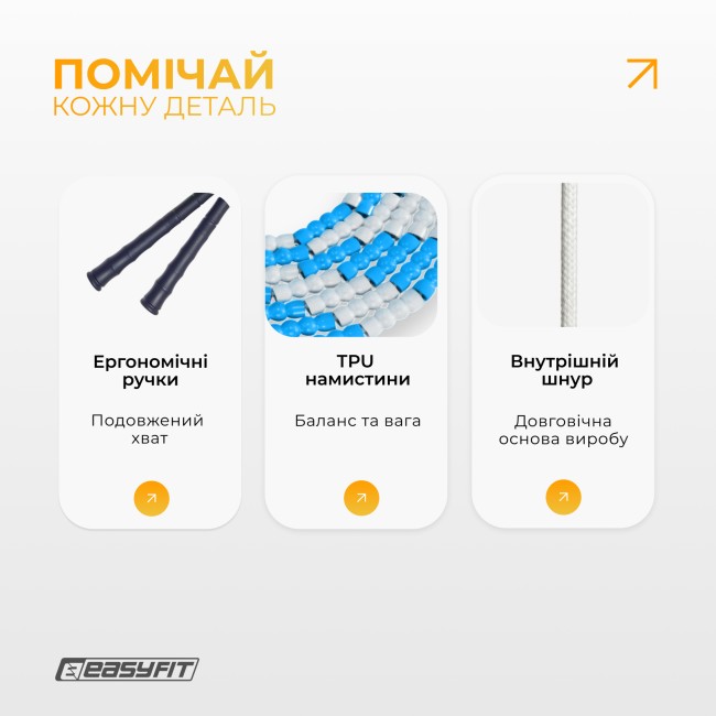 Бисерная скакалка EasyFit FreeRope 2,7м (бело-голубая)