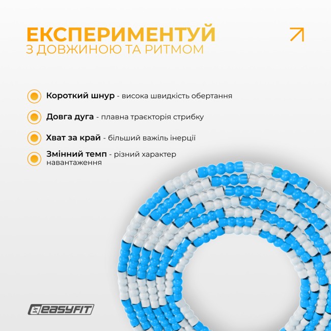 Бисерная скакалка EasyFit FreeRope 2,7м (бело-голубая)