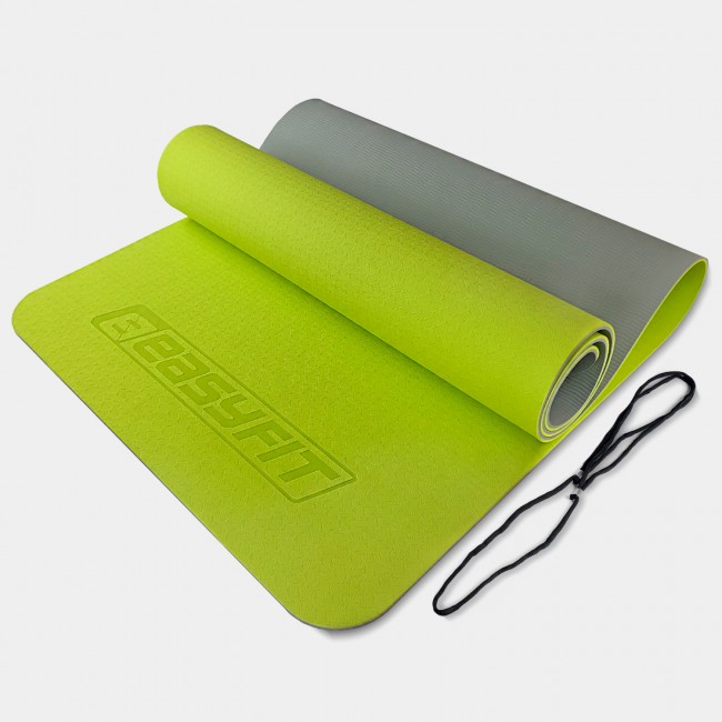 Килимок для йоги та фітнесу EasyFit TPE+TC 6 мм двошаровий лимонний-сірий Килимок для йоги та фітнесу EasyFit TPE+TC 6 мм двошаровий лимонний-сірий