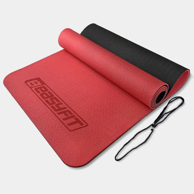 Коврик для йоги и фитнеса EasyFit TPE+TC 6 мм двухслойный красный-черный Коврик для йоги и фитнеса EasyFit TPE+TC 6 мм двухслойный красный-черный