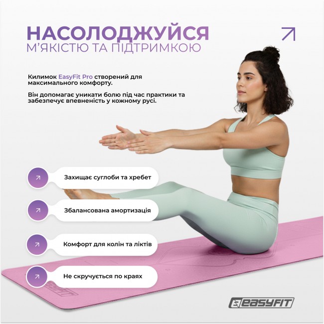 Коврик для йоги профессиональный EasyFit Pro каучук 5 мм Розовый