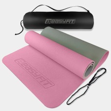 Коврик для йоги и фитнеса EasyFit TPE+TC 6 мм двухслойный розово-серый + серый чехол с черным