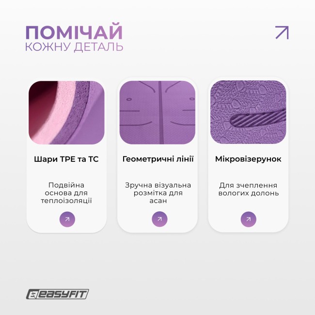 Килимок для йоги та фітнесу EasyFit Polarity Padma з ремнем