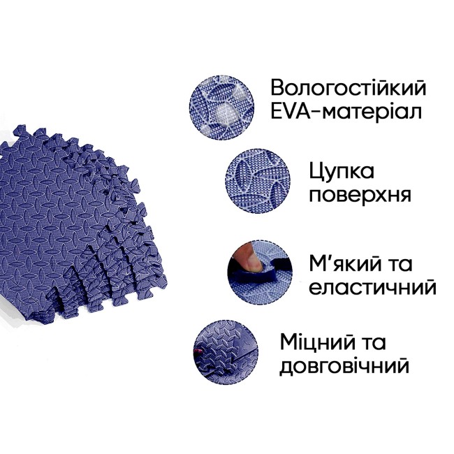 Татамі мат EasyFit 8 шт (30х30х1 см) хвіст ластівки сіній