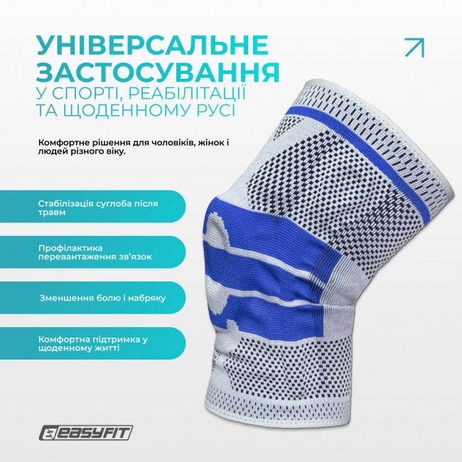 Бандаж (фиксатор) коленного сустава с ребрами жесткости и силиконовой вставкой. Размер M