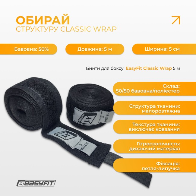 Бинты для бокса EasyFit Classic Wrap 5 м