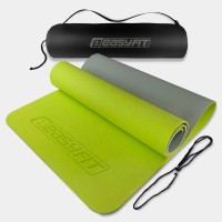 Килимок для йоги та фітнесу EasyFit TPE+TC 6 мм двошаровий + Чохол лимонний-сірий