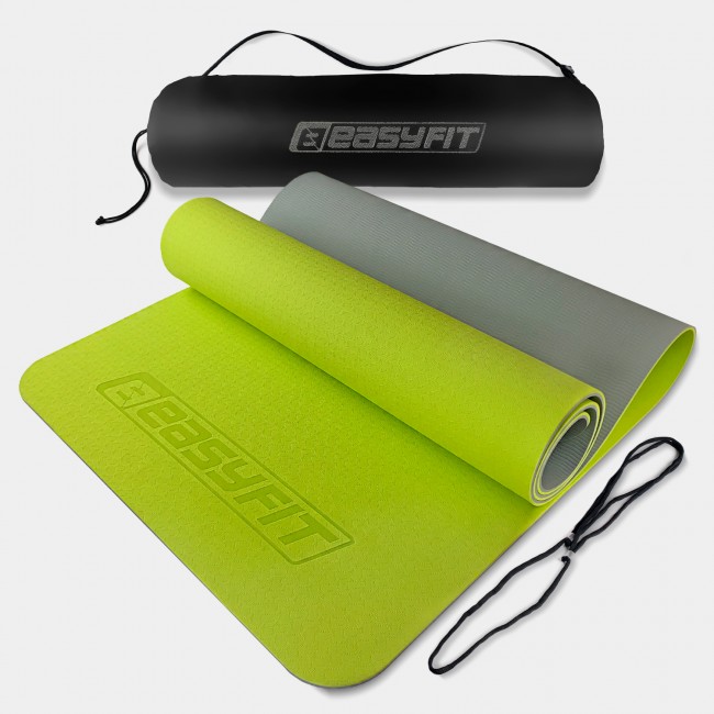 Килимок для йоги та фітнесу EasyFit TPE+TC 6 мм двошаровий + Чохол лимонний-сірий Килимок для йоги та фітнесу EasyFit TPE+TC 6 мм двошаровий + Чохол лимонний-сірий