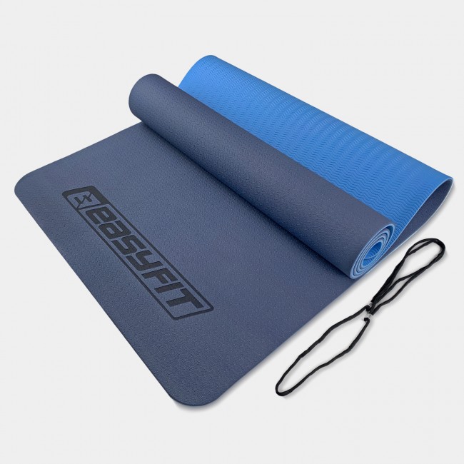 Коврик для йоги и фитнеса EasyFit TPE+TC 6 мм двухслойный синий-голубой Коврик для йоги и фитнеса EasyFit TPE+TC 6 мм двухслойный синий-голубой